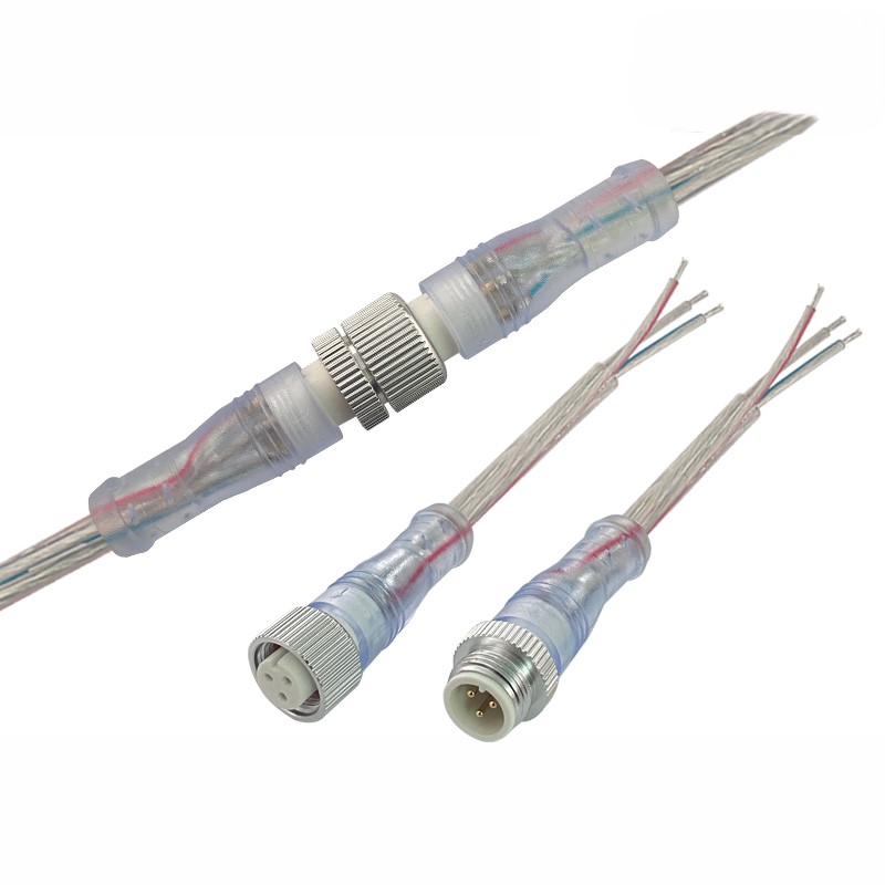 M12 waterproof connector 2-4 pin transparent