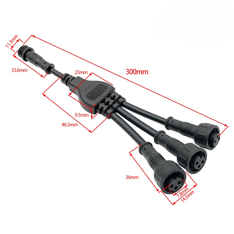 1 to 3  M12 waterproof connector 2-5 pin