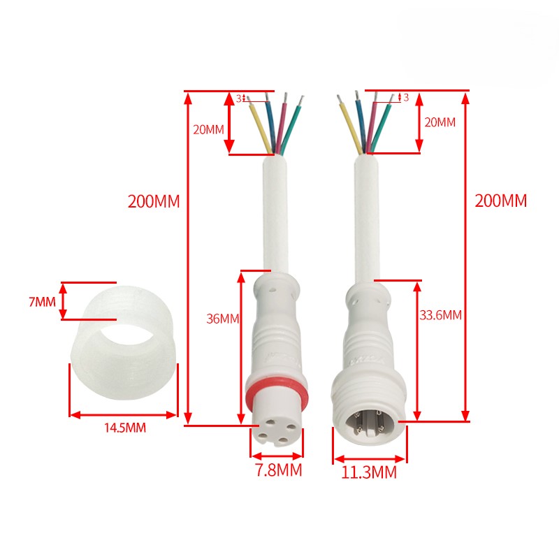 M12 waterproof connector 2-5 pin white