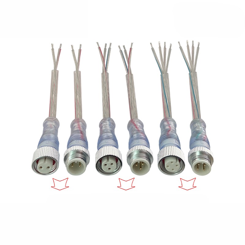 M12 waterproof connector 2-4 pin transparent