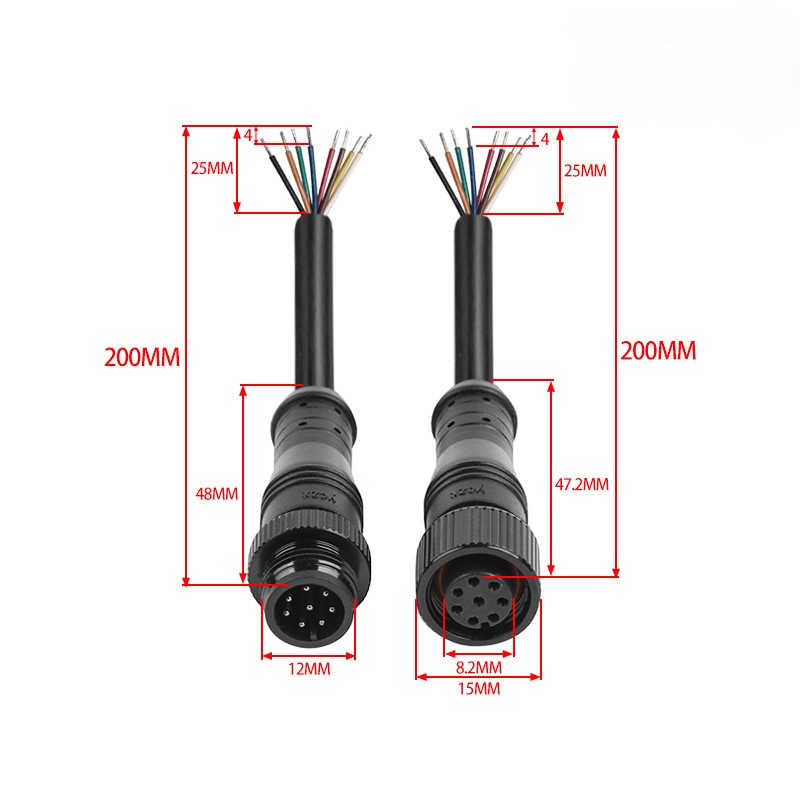 M12 metal waterproof connector 2-8 pin