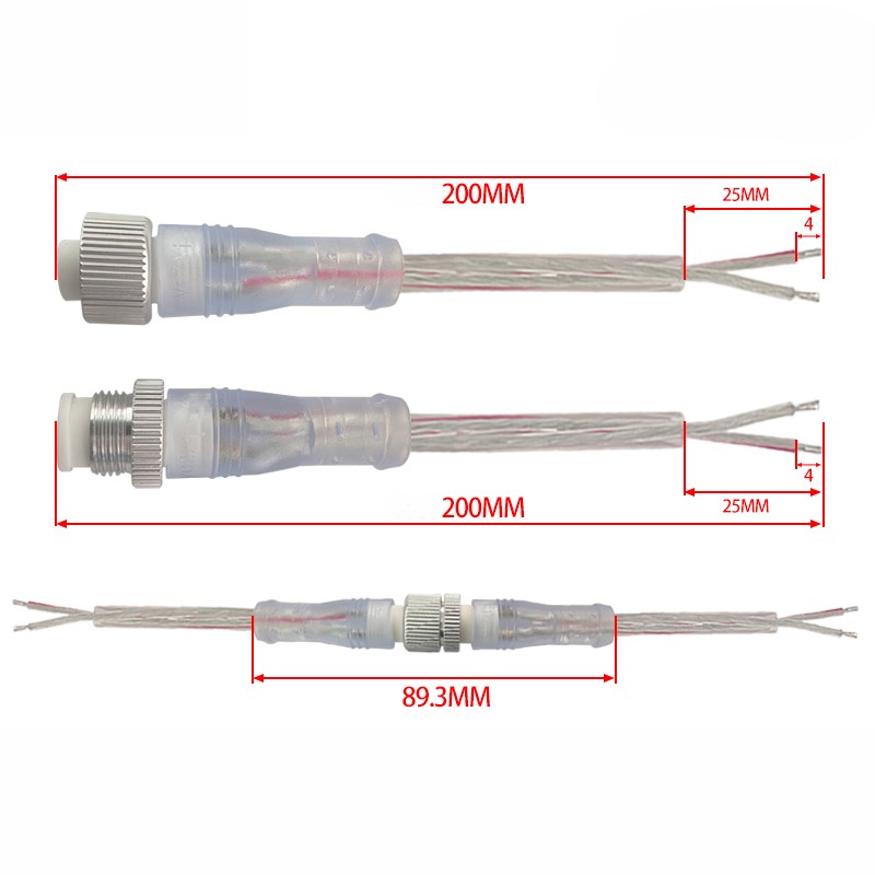 M12 waterproof connector 2-4 pin transparent