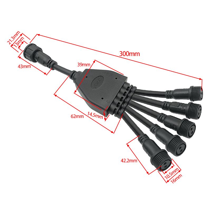 M16 Y-type one to five waterproof connector 2-4pin