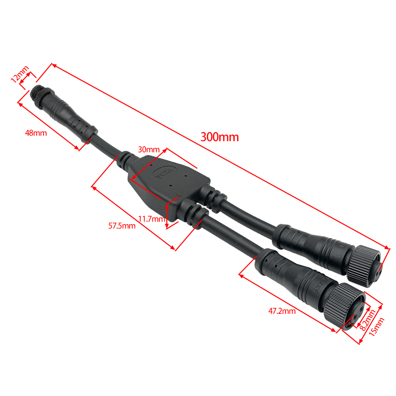 M12 1 to 2 metal waterproof cable 2-8 pin