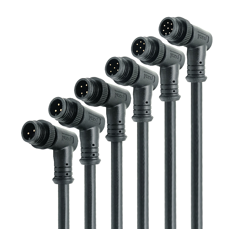 M12 waterproof connector 90 degree elbow 2-8 pin