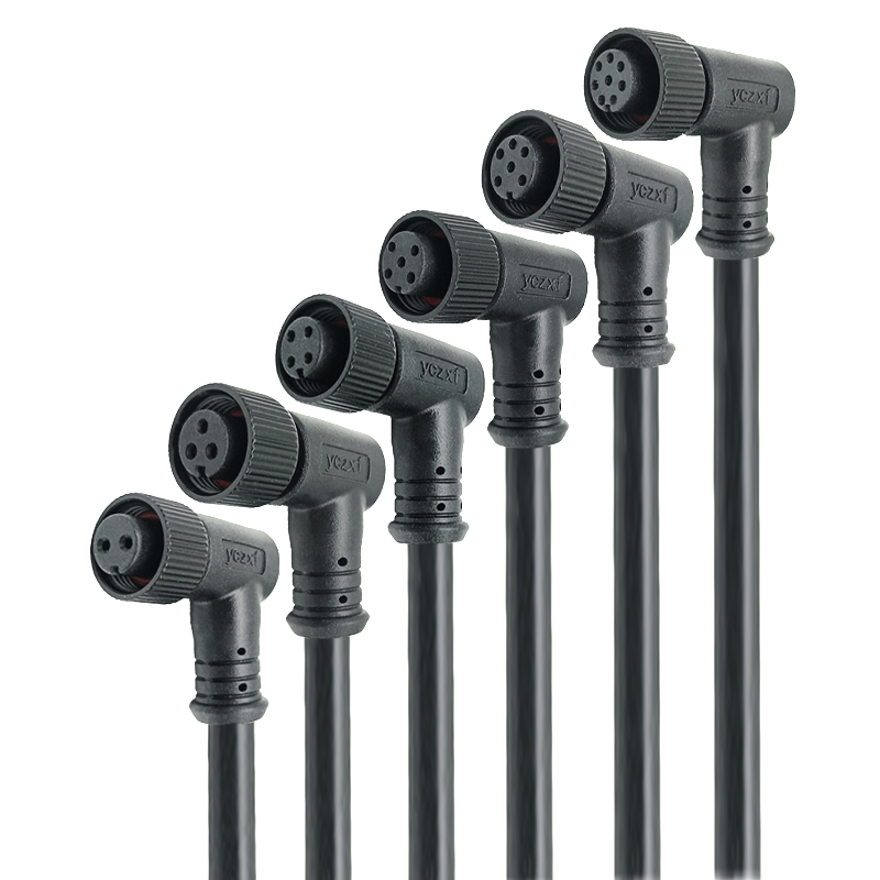 M12 waterproof connector 90 degree elbow 2-8 pin